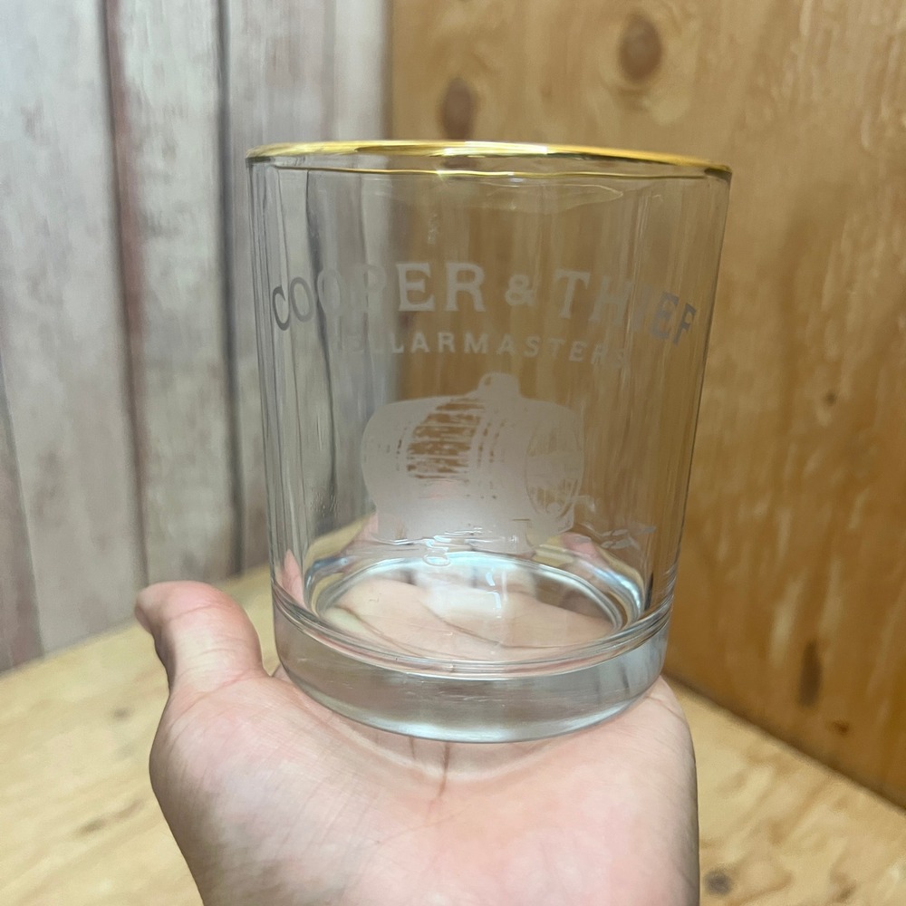 Cooper & Thief Cellarmasters Gold Rim Etched Bourbon Whiskey Glass Rocks Tumbler